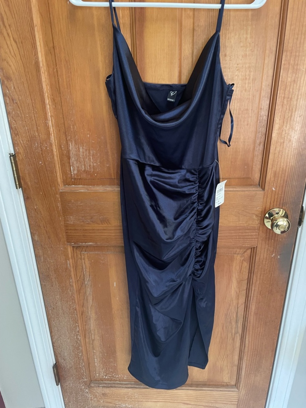 Windsor Navy Satin Cowl Midi Dress